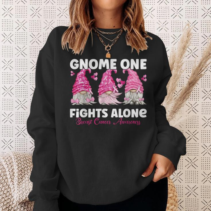 Gnome One Fights Alone Pink Breast Cancer Awareness Sweatshirt Gifts for Her
