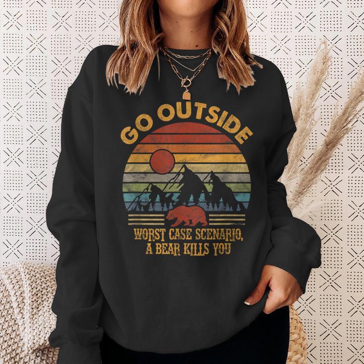 Go Outside Worst Case Scenario A Bear Kills You Camping Sweatshirt Gifts for Her