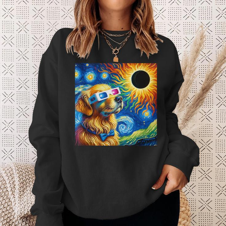 Golden Retriever Solar Eclipse 2024 Van Gogh Starry Night Sweatshirt Gifts for Her
