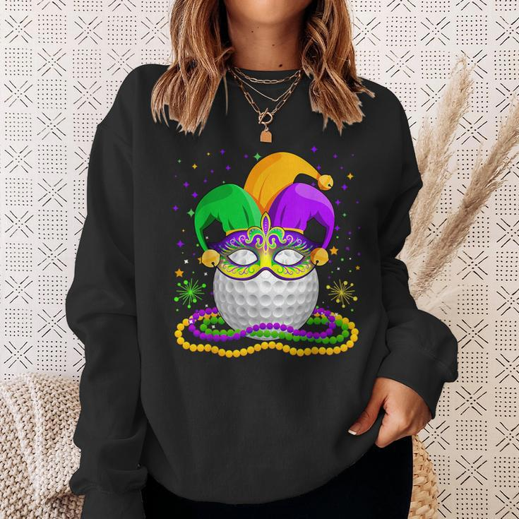 Golf Wearing Jester Hat Masked Beads Mardi Gras Player Sweatshirt Gifts for Her