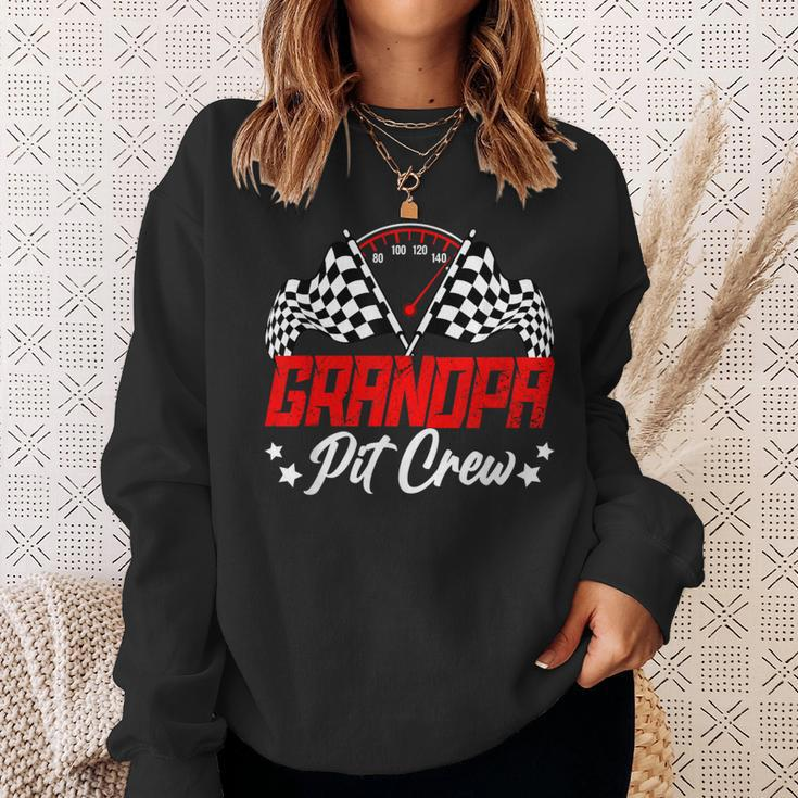 Grandpa Pit Crew Birthday Party Race Car Lover Racing Family Sweatshirt Gifts for Her