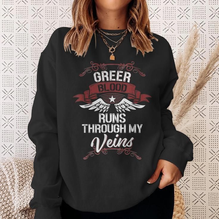 Greer Blood Runs Through My Veins Last Name Family Sweatshirt Gifts for Her