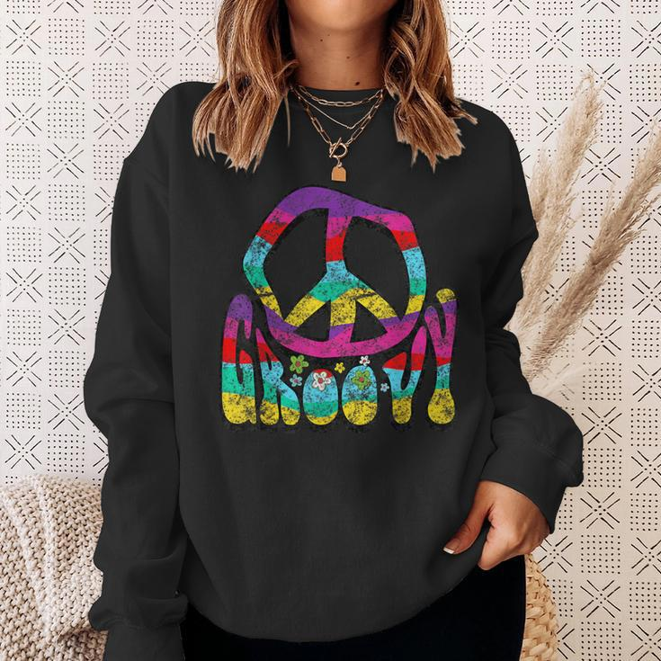 Groovy Hippie 60S 70S Distressed Peace Sign Retro Sweatshirt Gifts for Her