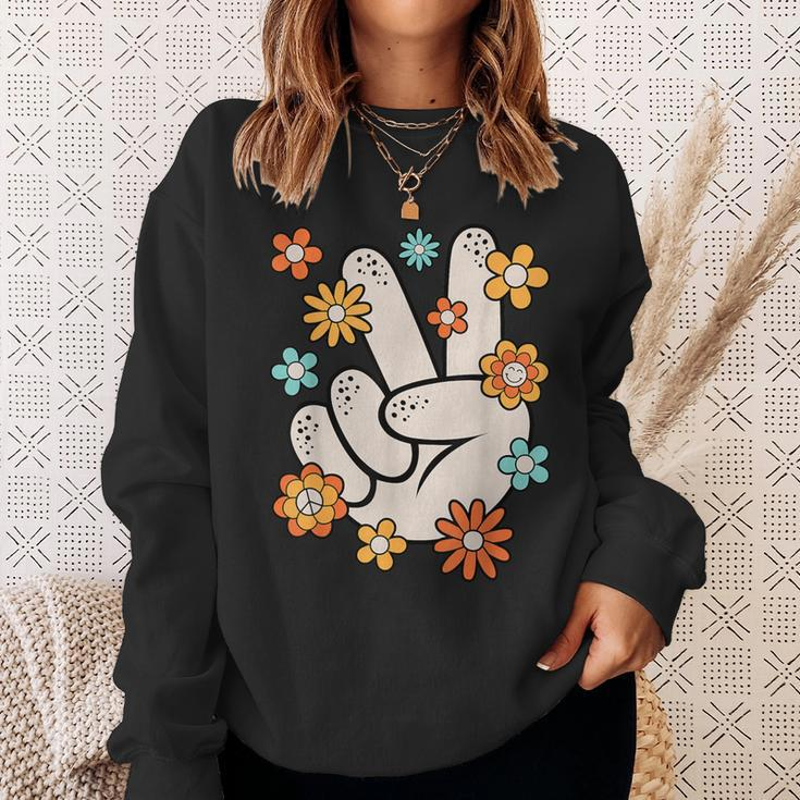 Groovy Peace Hand Sign Hippie Theme Party Outfit 60S 70S Sweatshirt Gifts for Her