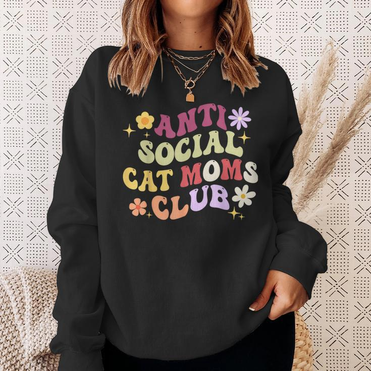 Groovy Retro Anti Social Cat Moms Club Mother's Day Sweatshirt Gifts for Her