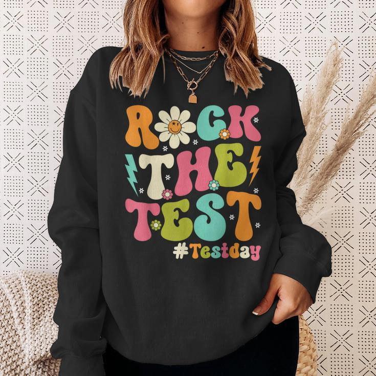 Groovy Rock The Test Motivational Retro Teachers Testing Day Sweatshirt Gifts for Her