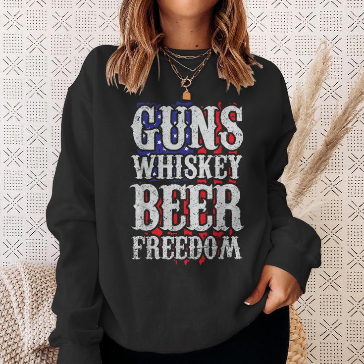 Guns Whisky Beer And Freedom Us Flag Sweatshirt Gifts for Her