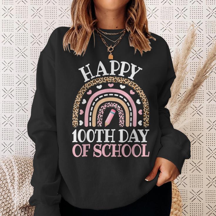 Happy 100Th Day Of School 100 Days Leopard Rainbow Sweatshirt Gifts for Her