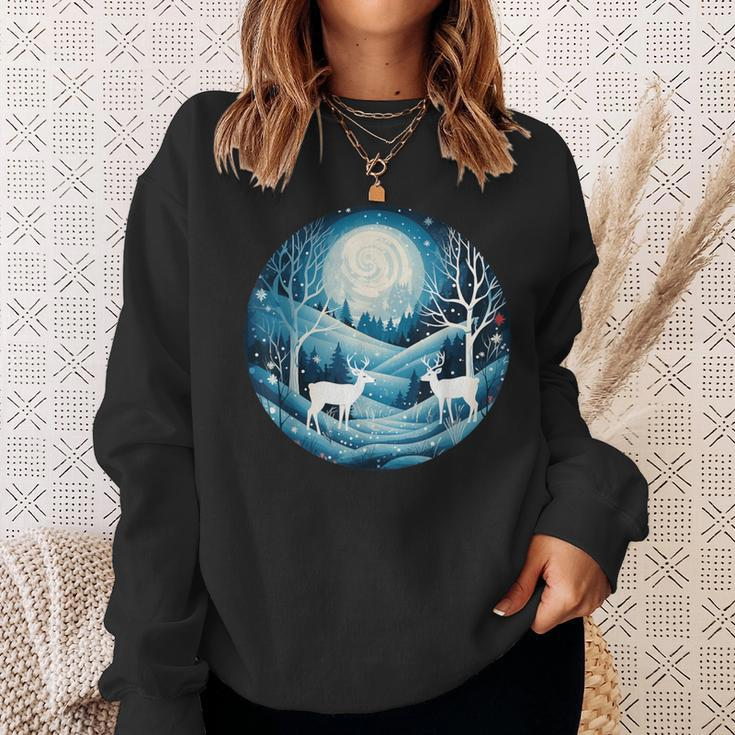 Happy Winter Scenery At Night With Animals And Snow Costume Sweatshirt Gifts for Her