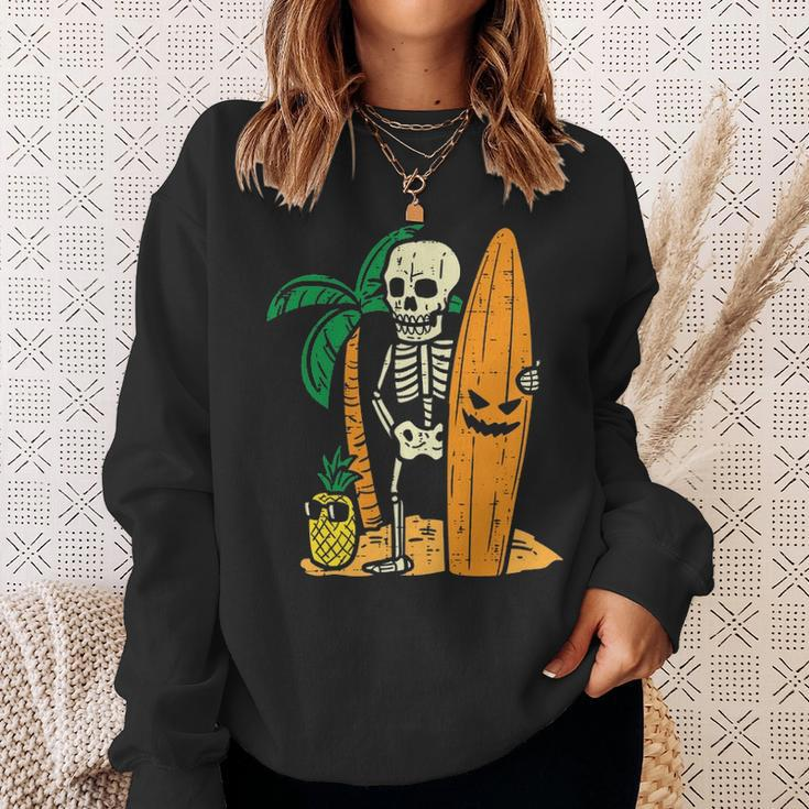 Hawaii Surfer Skeleton Cool Chill Halloween Beach Sweatshirt Gifts for Her