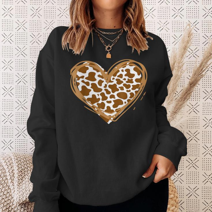 Heart Brown Cow Pattern For Cow Lover Sweatshirt Gifts for Her