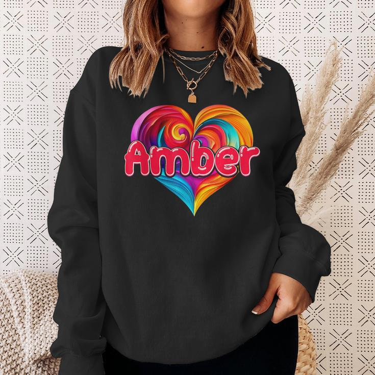 I Heart Love Amber First Name Colorful Named Sweatshirt Gifts for Her