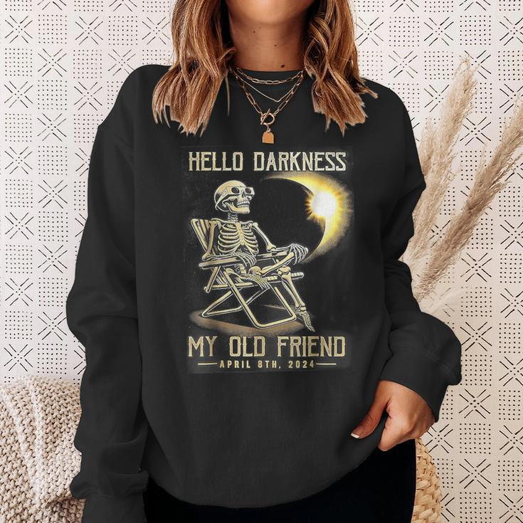 Hello Darkness My Old Friend Skeleton Solar Eclipse T- Sweatshirt Gifts for Her