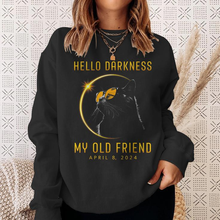 Hello Darkness My Old Friend Solar Eclipse 2024 Cat Lovers Sweatshirt Gifts for Her
