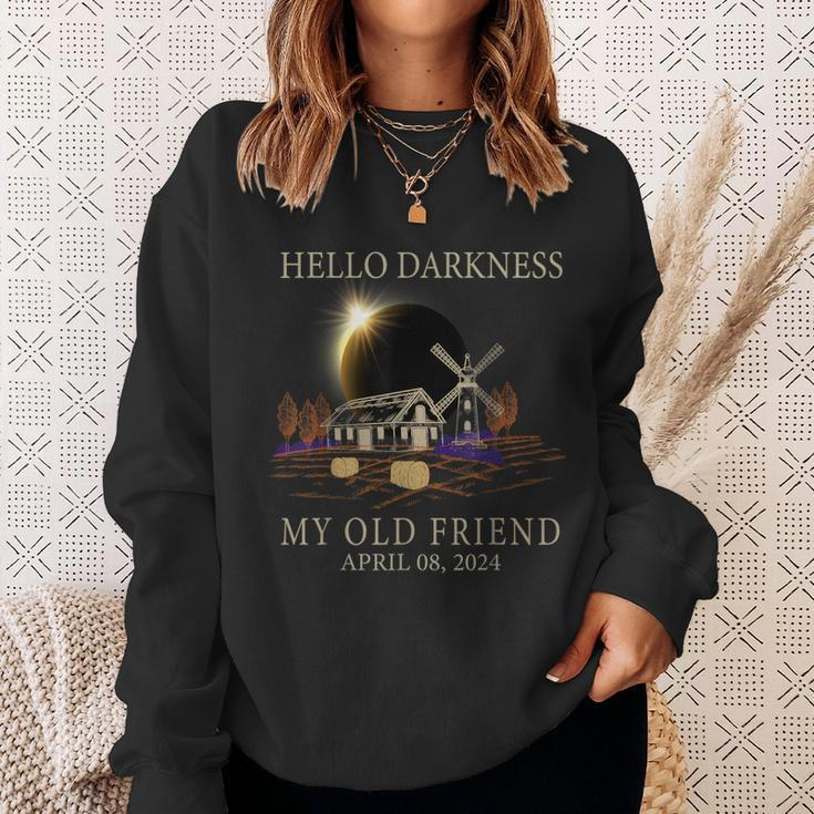 Hello Darkness My Old Friend Solar Eclipse 4 -8-2024 Farmer Sweatshirt Gifts for Her
