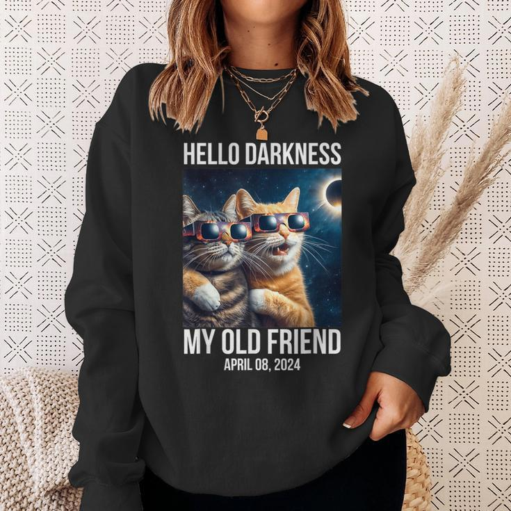 Hello Darkness My Old Friend Solar Eclipse April 08 2024 Cat Sweatshirt Gifts for Her