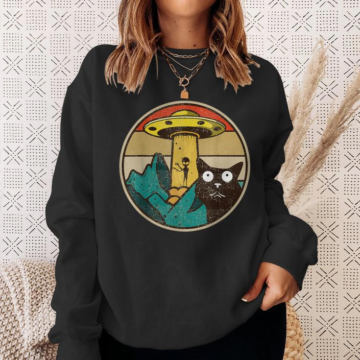 Herren Sweatshirt mit Alien-UFO-Katzen, Vintage-Stil, Lustiges Design Geschenke für Sie