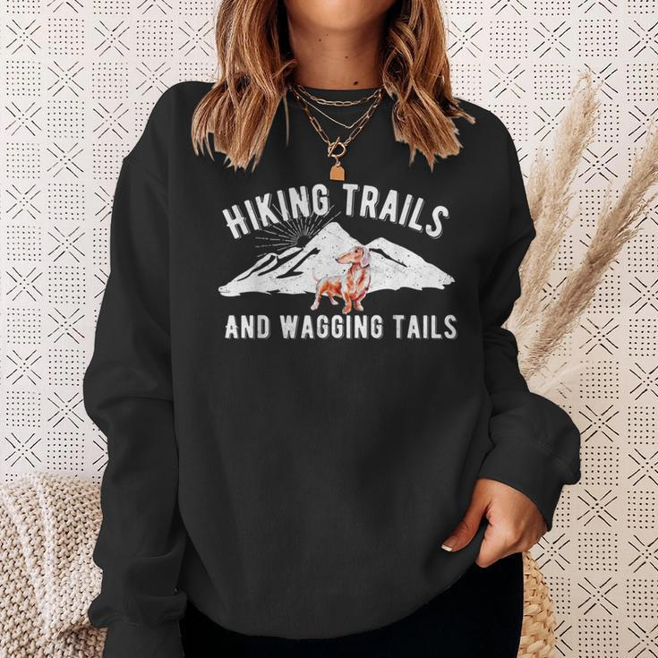 Hiking Trails And Wagging Tails Daschund DogSweatshirt Gifts for Her
