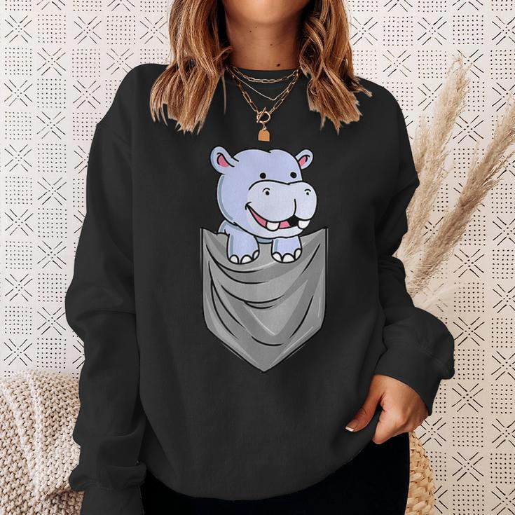 Hippo In Pocket Hippopotamus Sweatshirt Gifts for Her