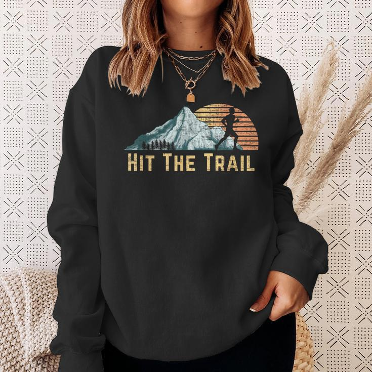 Hit The Trail Vintage Mountain Runner Retro Trail Running Sweatshirt Gifts for Her