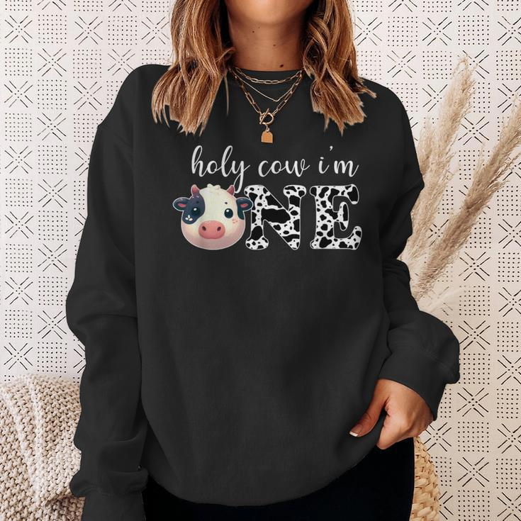 Holy Cow I'm One Cute Dairy Cow Farm Animal 1St Birthday Sweatshirt Gifts for Her