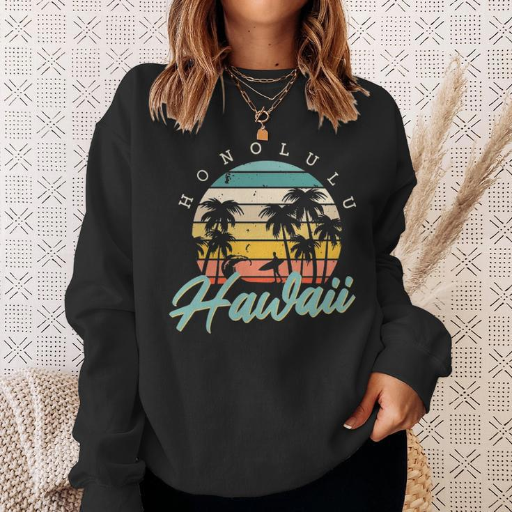 Honolulu Hawaii Surfing Oahu Island Aloha Sunset Palm Trees Sweatshirt Gifts for Her