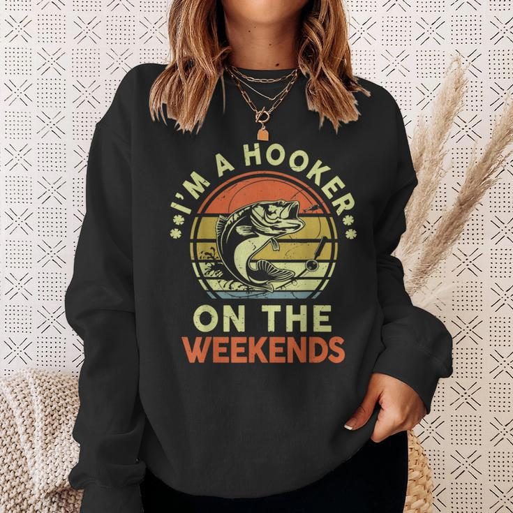 Hooker On Weekend Dirty Adult Humor Bass Dad Fishing Sweatshirt Gifts for Her