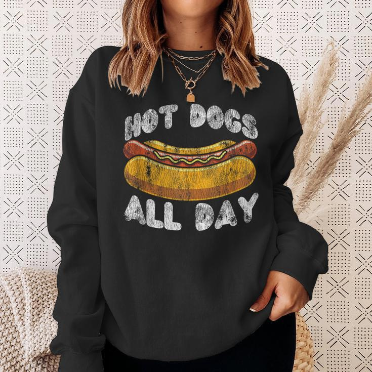 Hot Dog Adult Vintage Hot Dogs All Day Sweatshirt Gifts for Her