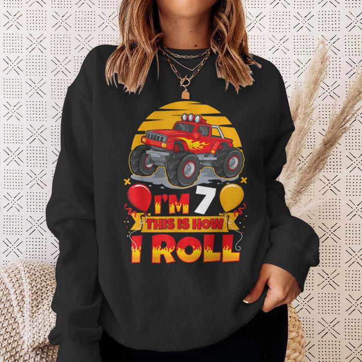 Hot Wheels Birthday I'm 7 This Is How I Roll Monster Truck Sweatshirt Gifts for Her