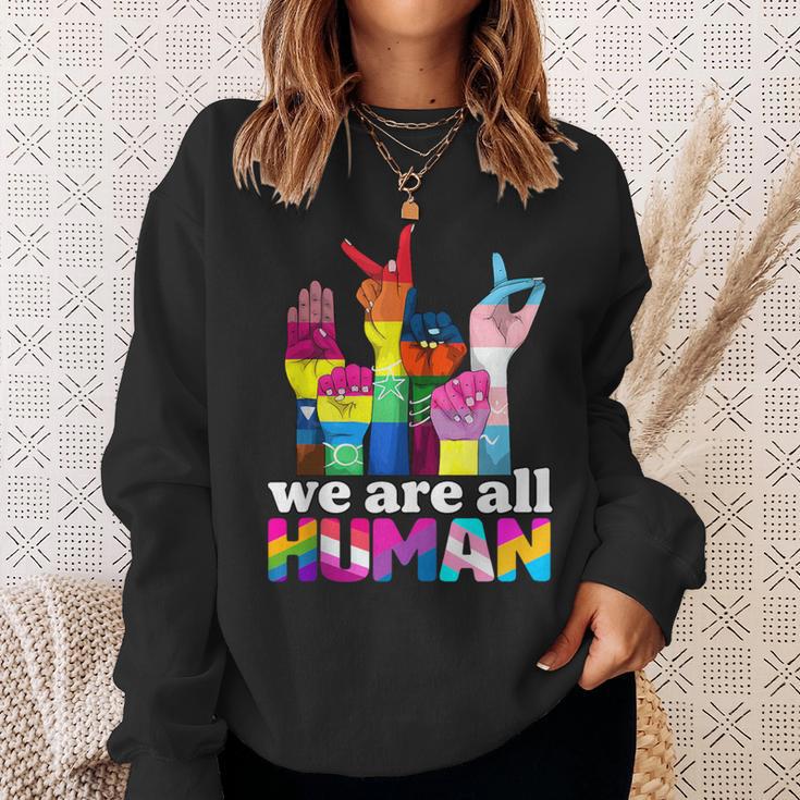 We Are All Human Lgbt Flag Gay Pride Month Transgender Flag Sweatshirt Gifts for Her