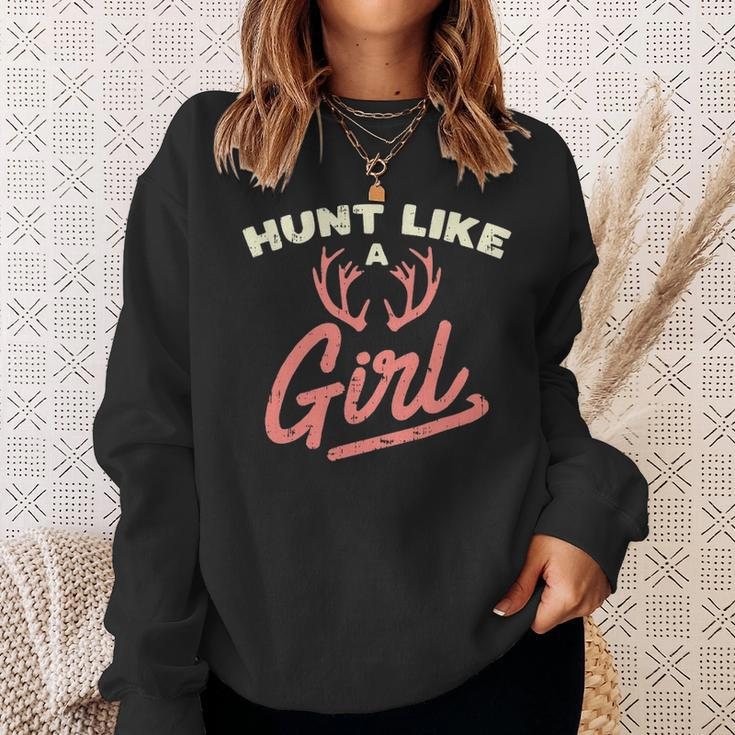 Hunt Like A Girl Antler Hunting Women Ladies Hunter Sweatshirt Gifts for Her