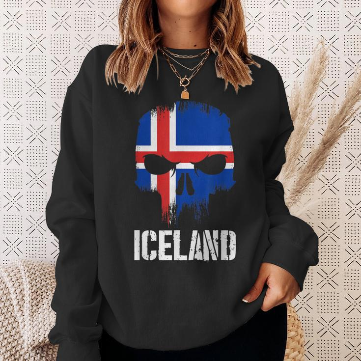 Iceland Flag Skull Icelandic Pride Patriotic Sweatshirt Gifts for Her