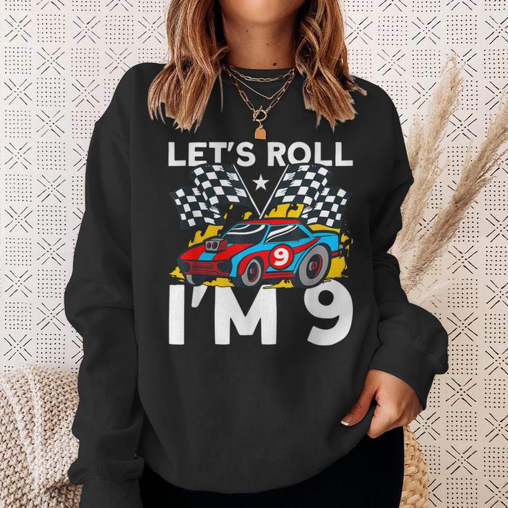 I'm 9 Bday Race Car Party Cute 9Th Birthday Boys Race Car Sweatshirt Gifts for Her