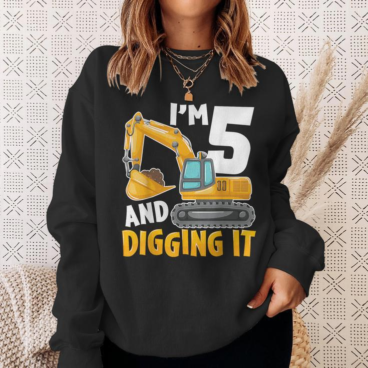 I'm Five 5 Year Old 5Th Birthday Boy Excavator Construction Sweatshirt Gifts for Her