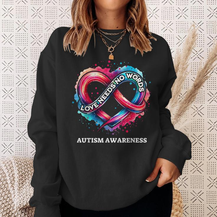 Infinity Heart Love Needs No Words Autism Awareness Tie Dye Sweatshirt Gifts for Her