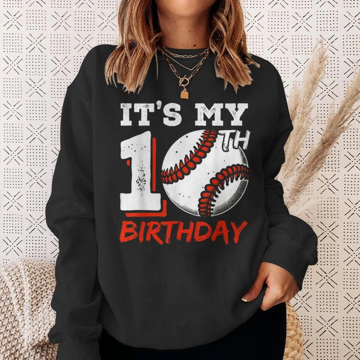 It's My 10Th Birthday Baseball Player 10 Years Old Boys Bday Sweatshirt Gifts for Her