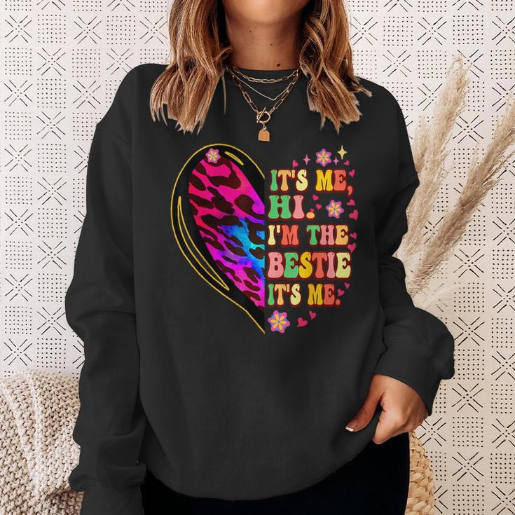It's Me Hi I'm The Bestie It’S Me Love Leopard Heart Tie Dye Sweatshirt Gifts for Her
