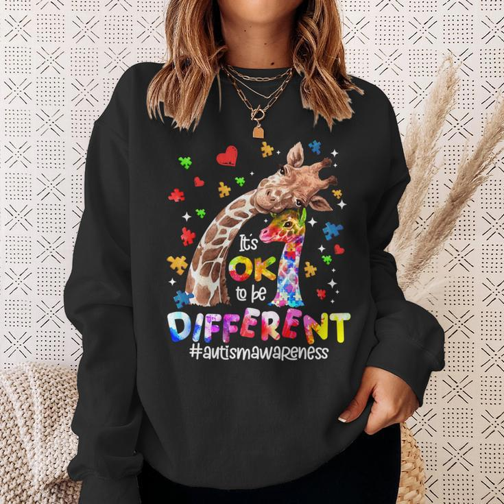 Its Ok To Be Different Autism Awareness Giraffe Sweatshirt Gifts for Her