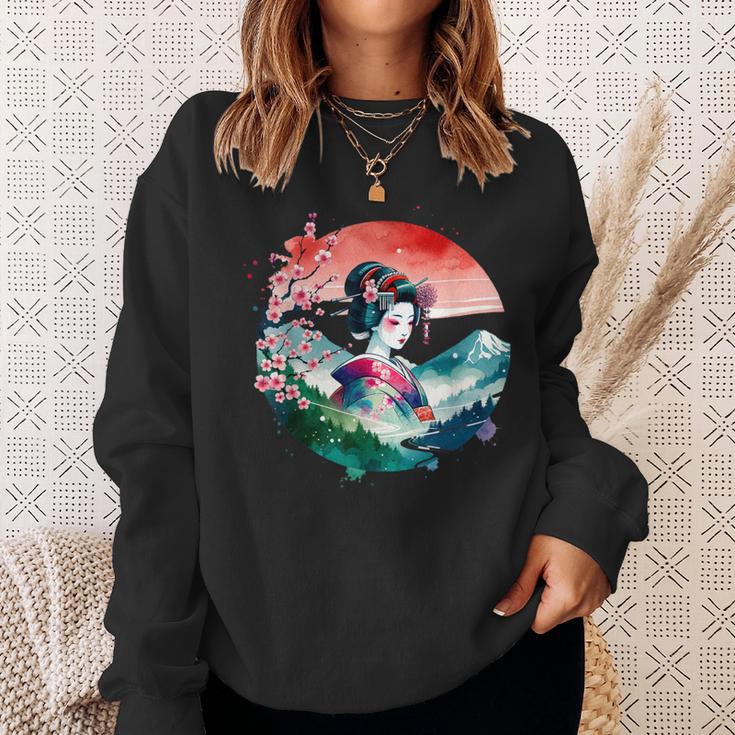 Japan Traditionell Landschaft Geisha Kirschblüte Retro Anime Sweatshirt Geschenke für Sie