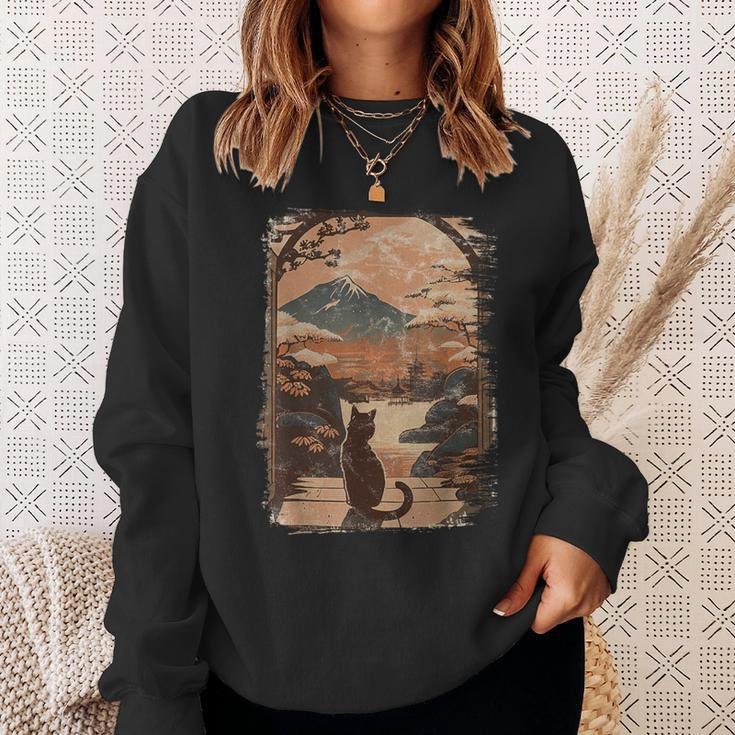 Japanese Cat With Landscape And Mountain Sweatshirt Gifts for Her