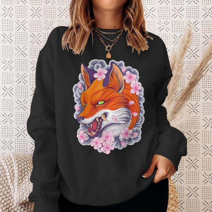 Japanese Fox Aesthetic Fox Sakura Anime Kitsune Sweatshirt Gifts for Her