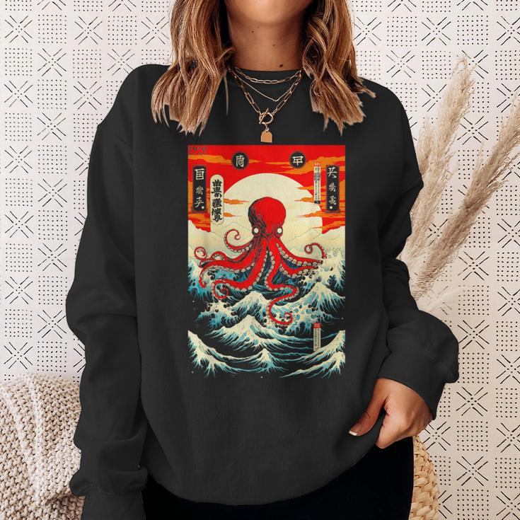 Japanese Octopus Waves Sun Japan Anime Travel Souvenir Sweatshirt Gifts for Her