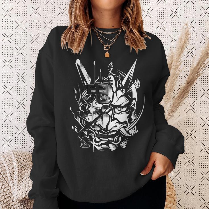 Japanese Oni Cyberpunk Samurai Fun Techwear Vintage Retro Sweatshirt Gifts for Her