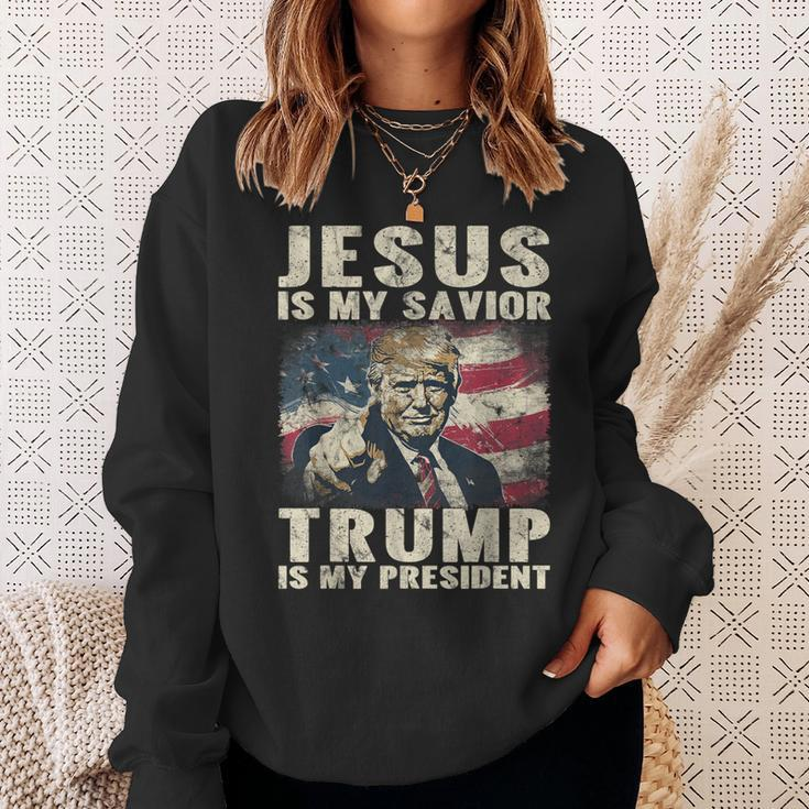 Jesus Is My Savior Trump Is My President 2024 American Flag Sweatshirt Gifts for Her