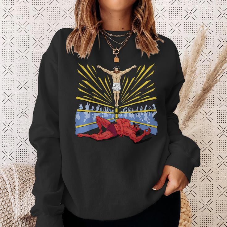 Jesus Wrestling Satan Sweatshirt Gifts for Her