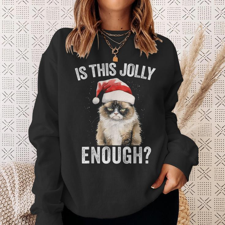 Is This Jolly Enough Christmas Cat Santa Hat Grumpy Sweatshirt Gifts for Her