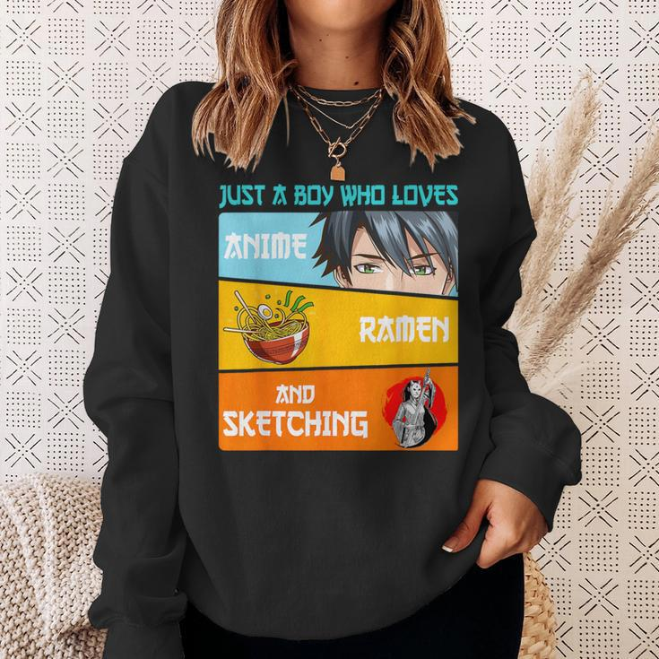 Just A Boy Who Loves Anime Ramen And Sketching Japan Anime Sweatshirt Gifts for Her