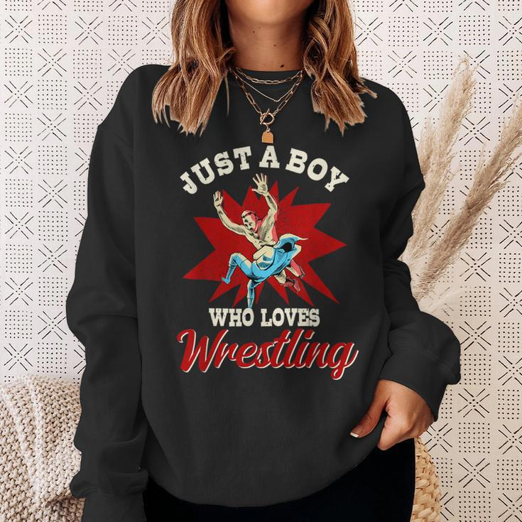 Just A Boy Who Loves Wrestling Boys Wrestle Wrestler Sweatshirt Gifts for Her