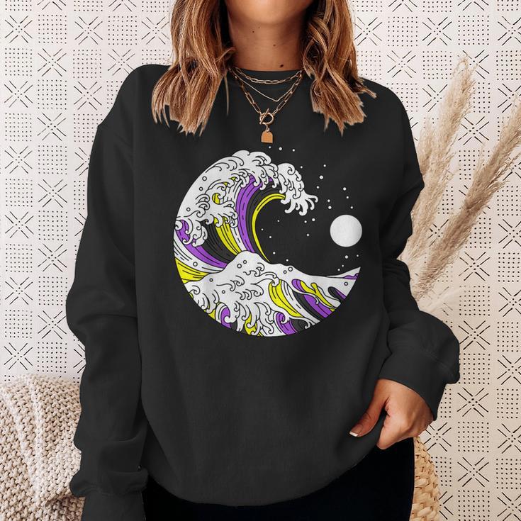 Kanagawa Japanese The Great Wave Of Non-Binary Lgbt Pride Sweatshirt Gifts for Her