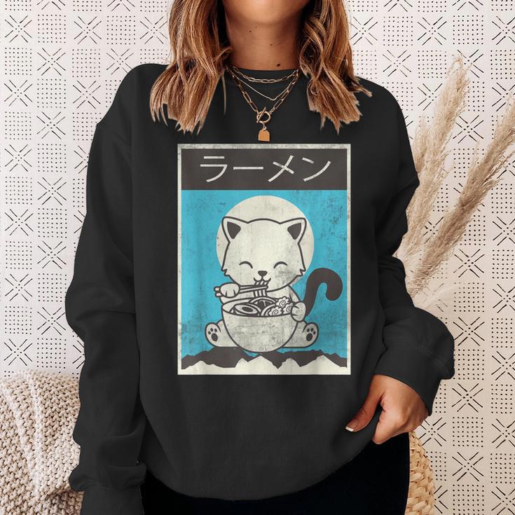 Kawaii Cat Ramen Noodle Cute Cat Vintage Retro Japanese Sweatshirt Gifts for Her